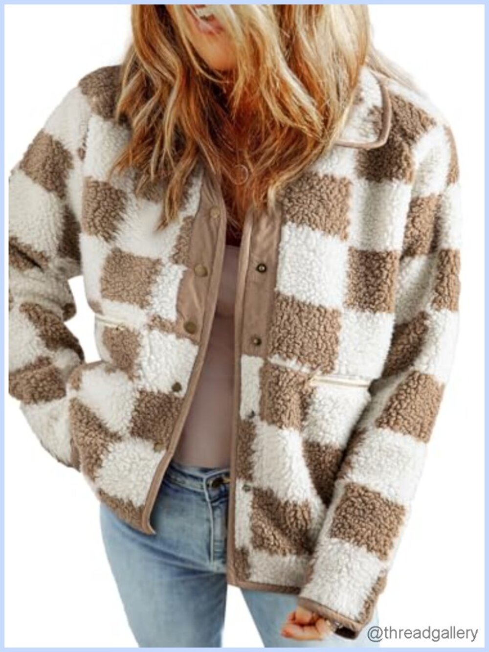 Women's Sherpa Fleece Plaid Button Down Jacket Loose Fall Winter Coat